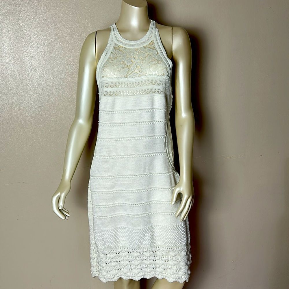 New Venus Ivory Crochet Stretch Lace Dress size large sweater dress halter NWT